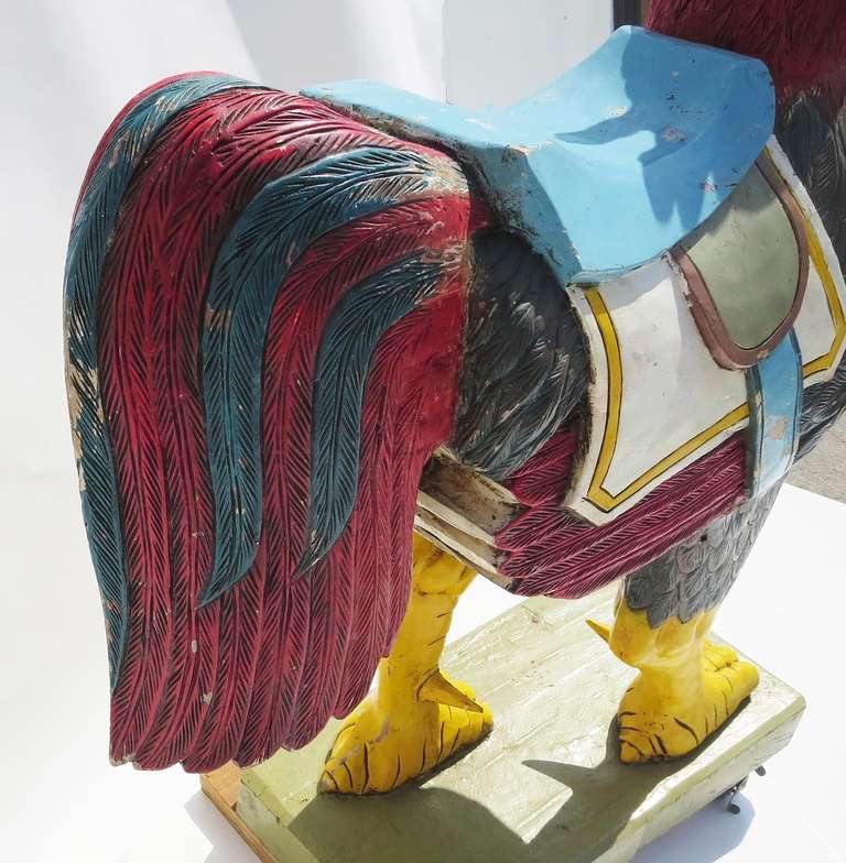 Carved and Painted Wooden Carousel Rooster In Fair Condition In North Hollywood, CA
