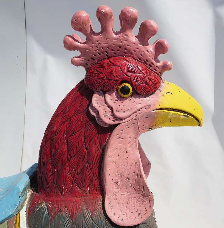 Carved and Painted Wooden Carousel Rooster 1
