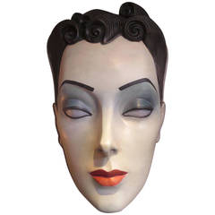 Large Art Deco Painted Plaster Display Head by Max Factor, Hollywood