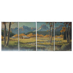 Vintage Massive Painted Scenic Mural by Quinten Gregory, 1977