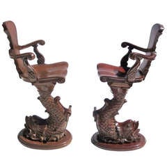 Vintage "Fantasy Grotto" Carved Barstools