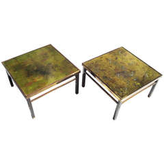 Gold Leaf Eglomise Side Tables in the Manner of Laverne