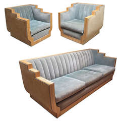 Art Deco Style Sofa Set in Two-Toned Mohair