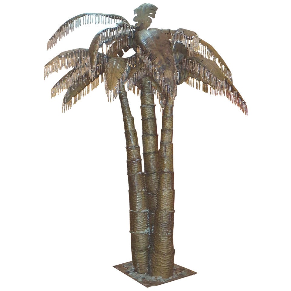 Monumental 1940's Night Club Brass and Crystal Palm Trees