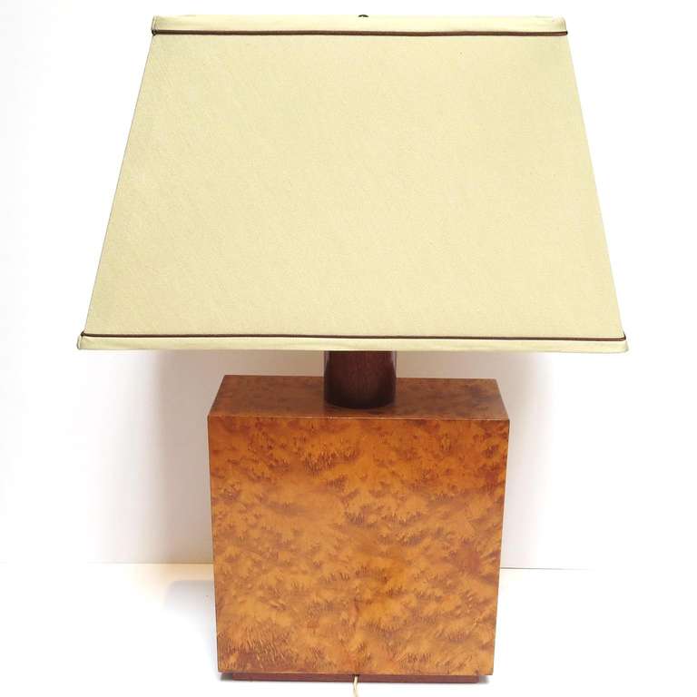 Inlaid Burl Table Lamp by Andrew Szoeke, 1950s In Excellent Condition In North Hollywood, CA