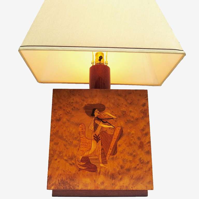 Mid-20th Century Inlaid Burl Table Lamp by Andrew Szoeke, 1950s