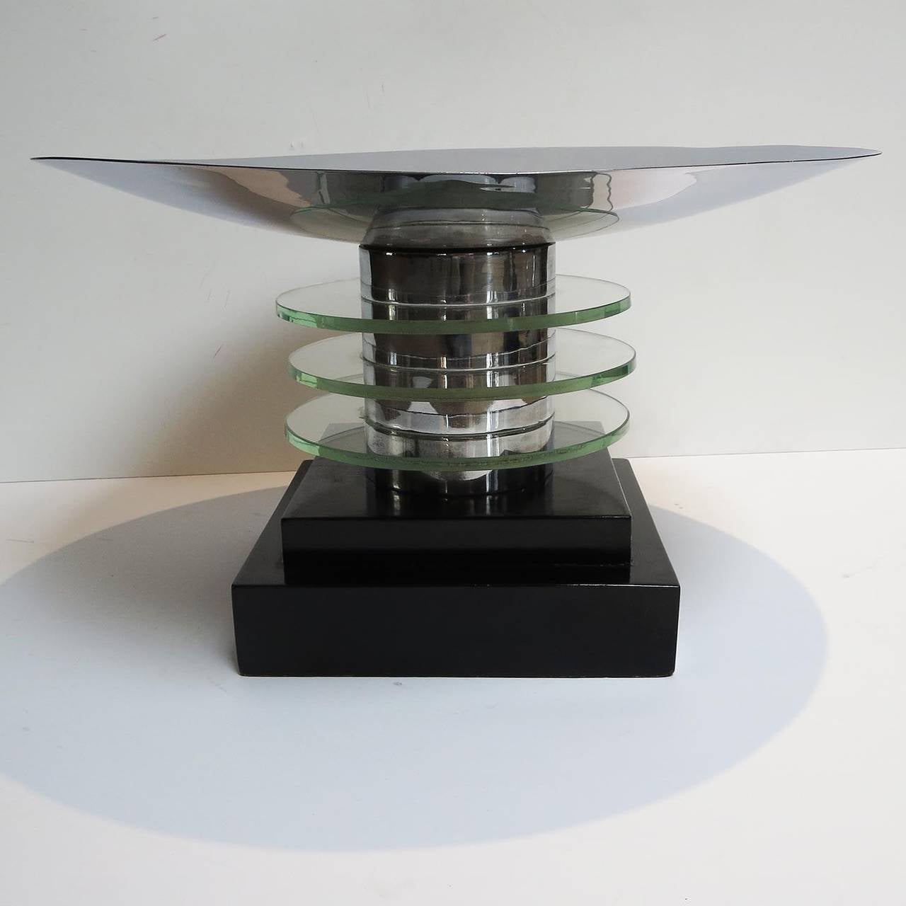 Mid-20th Century Art Deco Centerpiece Bowls in Chrome and Glass