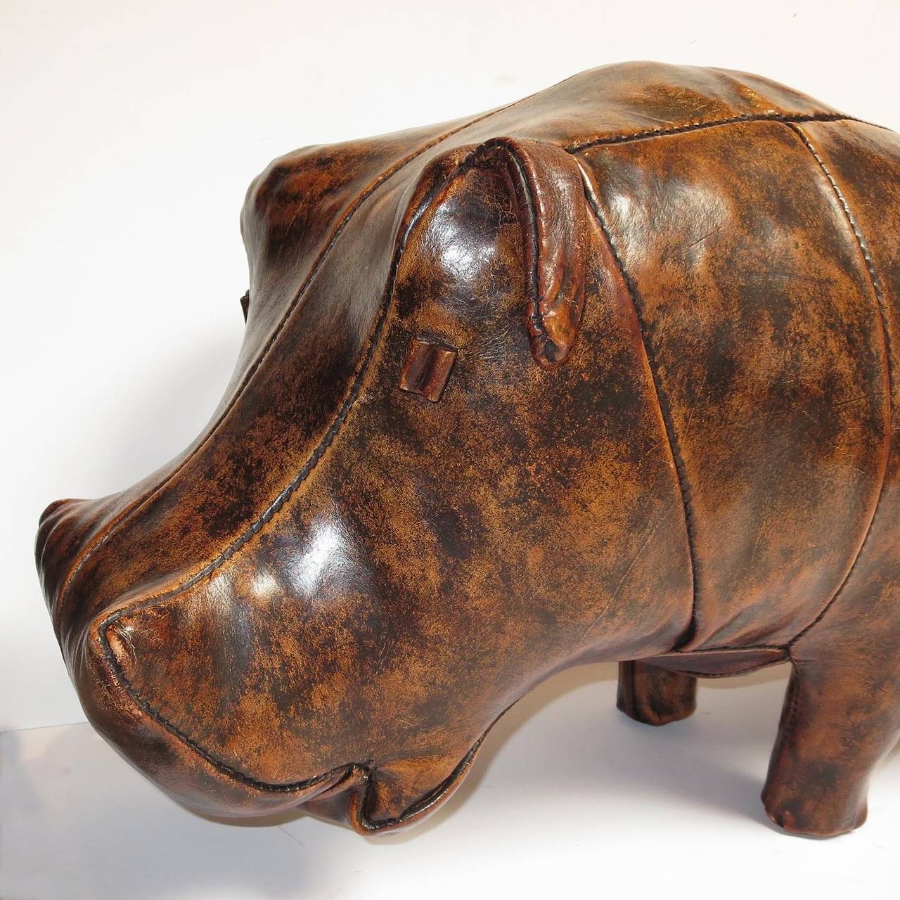 Mid-Century Modern Leather Hippo Sculpture by Dimitri Omersa for Abercrombie & Fitch