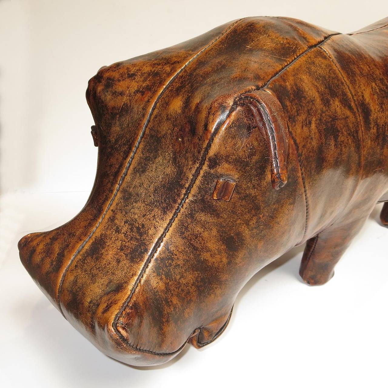 Mid-20th Century Leather Hippo Sculpture by Dimitri Omersa for Abercrombie & Fitch