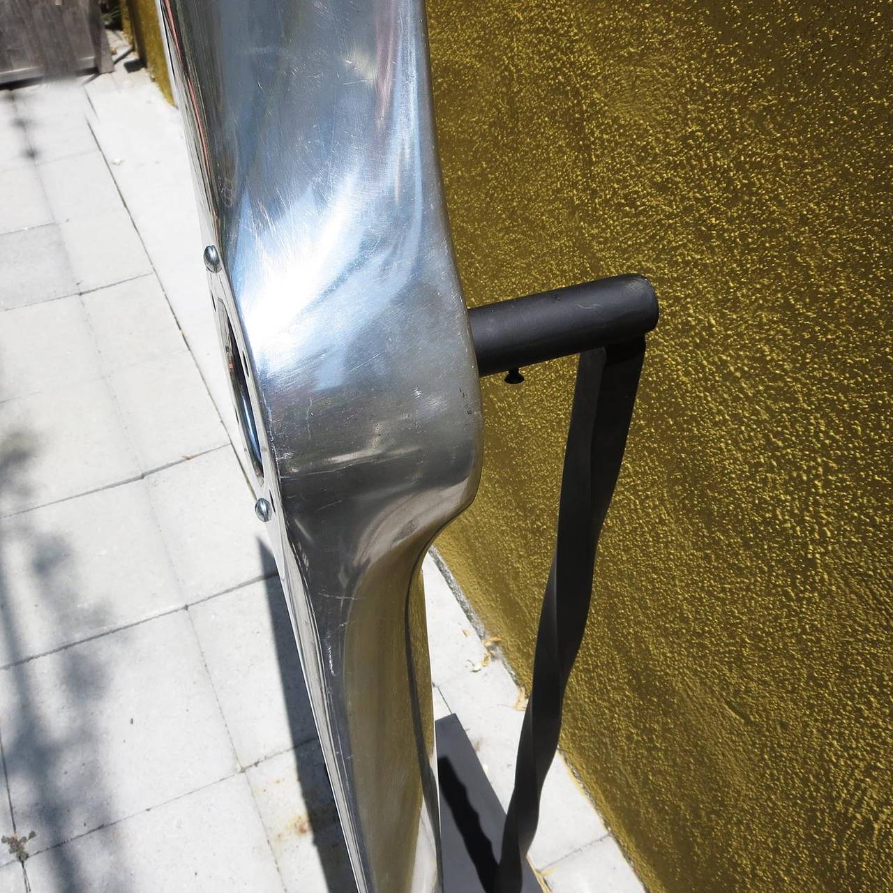 Polished Aluminum Propellor on Display Stand In Good Condition In North Hollywood, CA