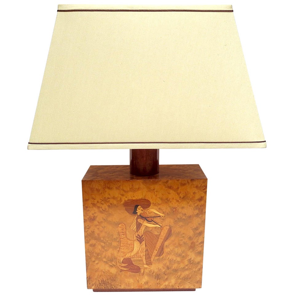 Inlaid Burl Table Lamp by Andrew Szoeke, 1950s