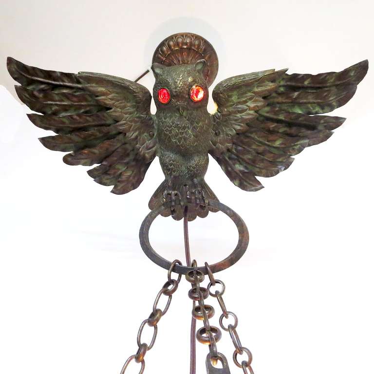 20th Century Arts and Crafts Owl Hanging Lamp