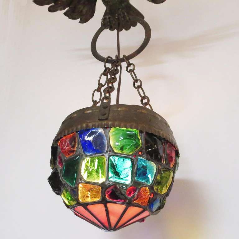 Glass Arts and Crafts Owl Hanging Lamp