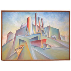 Large Cubist Industrial Oil Painting by Norman Barr 3