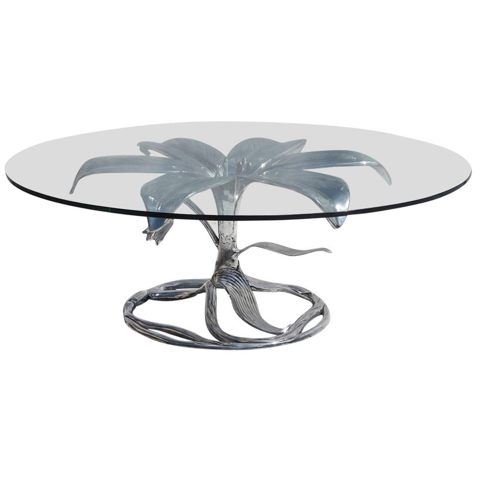 Arthur Court "Lily" Coffee Table in Polished Aluminum For Sale