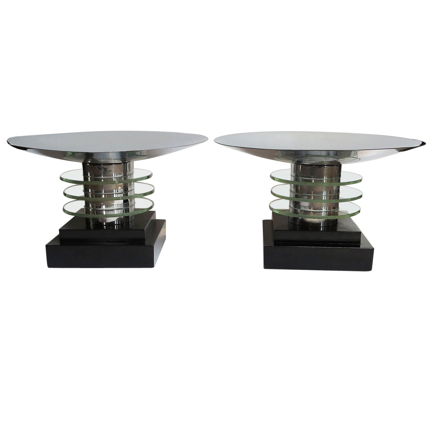 Art Deco Centerpiece Bowls in Chrome and Glass