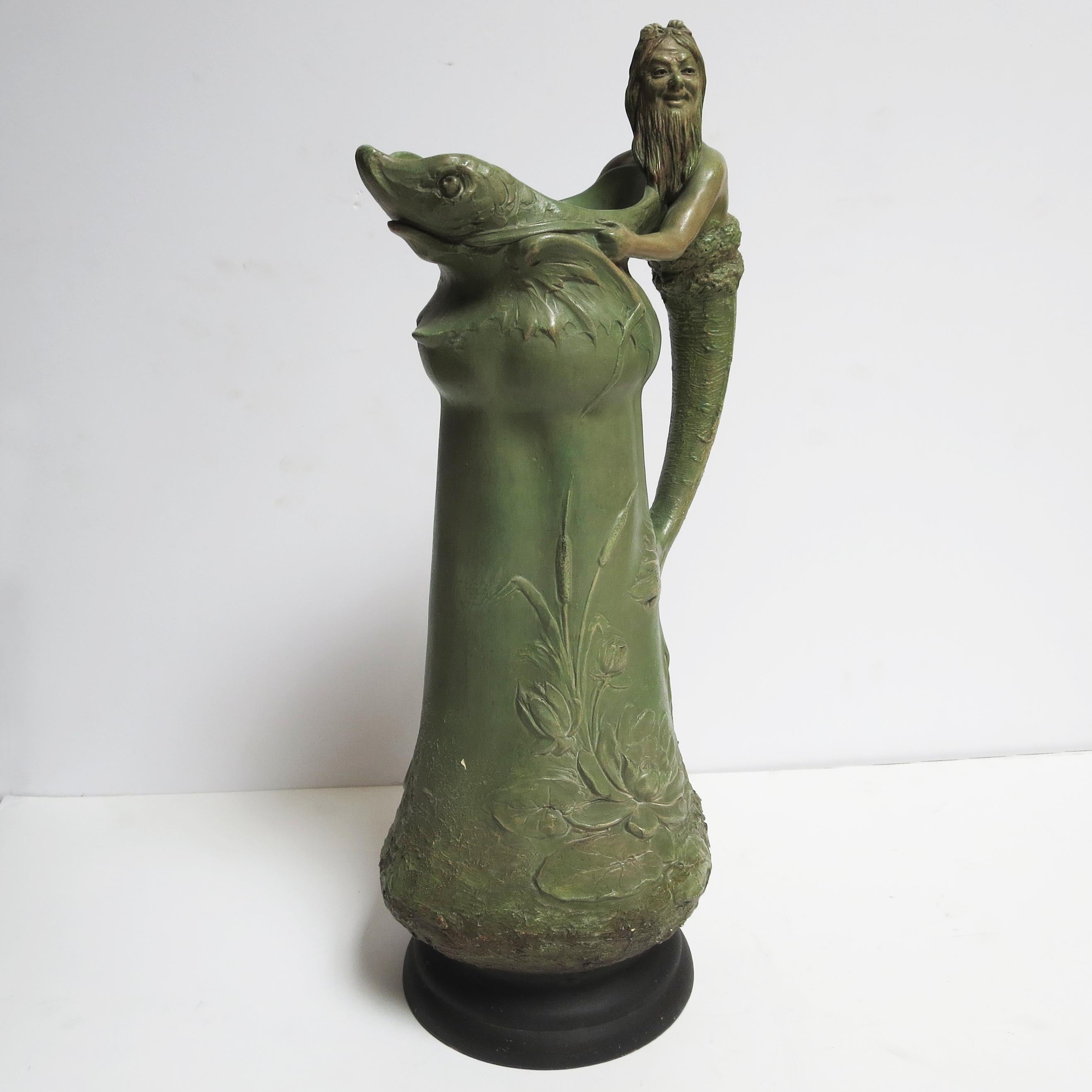 Art Nouveau Ceramic "Merman" Pitcher For Sale
