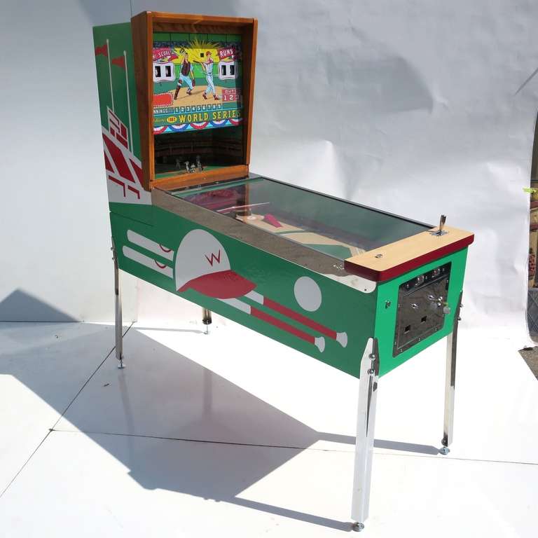 In any 1960's era arcade, one would encounter multiple pinball machines, and the occasional specialty machine like this baseball game. They were truly a game of skill, allowing the player to master the angle and power of the hit to land a single,
