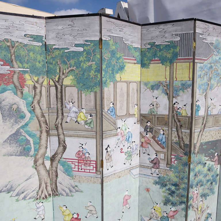 20th Century Twelve-Panel Chinese Painted Screen