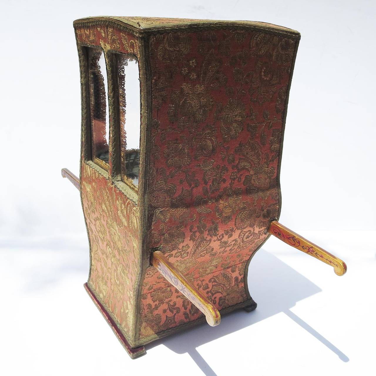 Early Victorian Miniature Silk Sedan Chair Vitrine or Jewelry Case