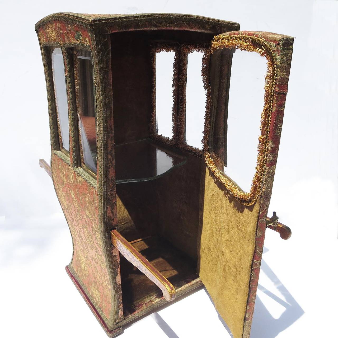 19th Century Miniature Silk Sedan Chair Vitrine or Jewelry Case