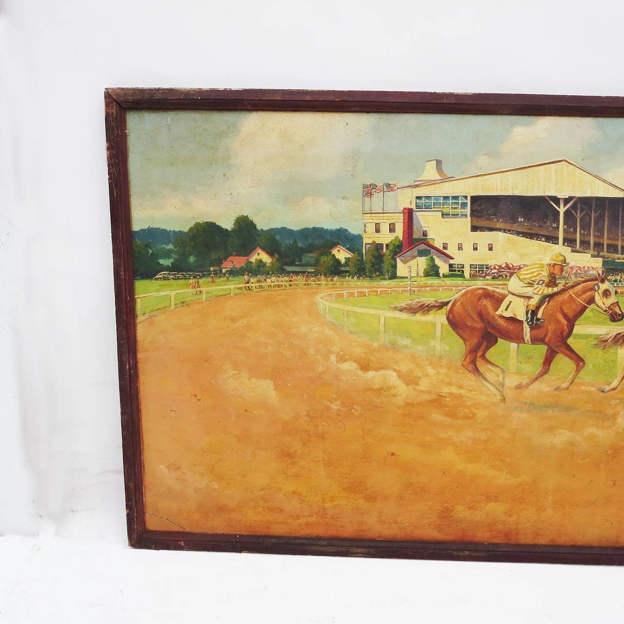 A fantastic work by American artist Anthony J. Cucchi, circa 1950. The medium is oil on board, and is in an original wooden frame. The work is beautifully executed, with overall yellowing of age. A great decorative painting for any interior setting.