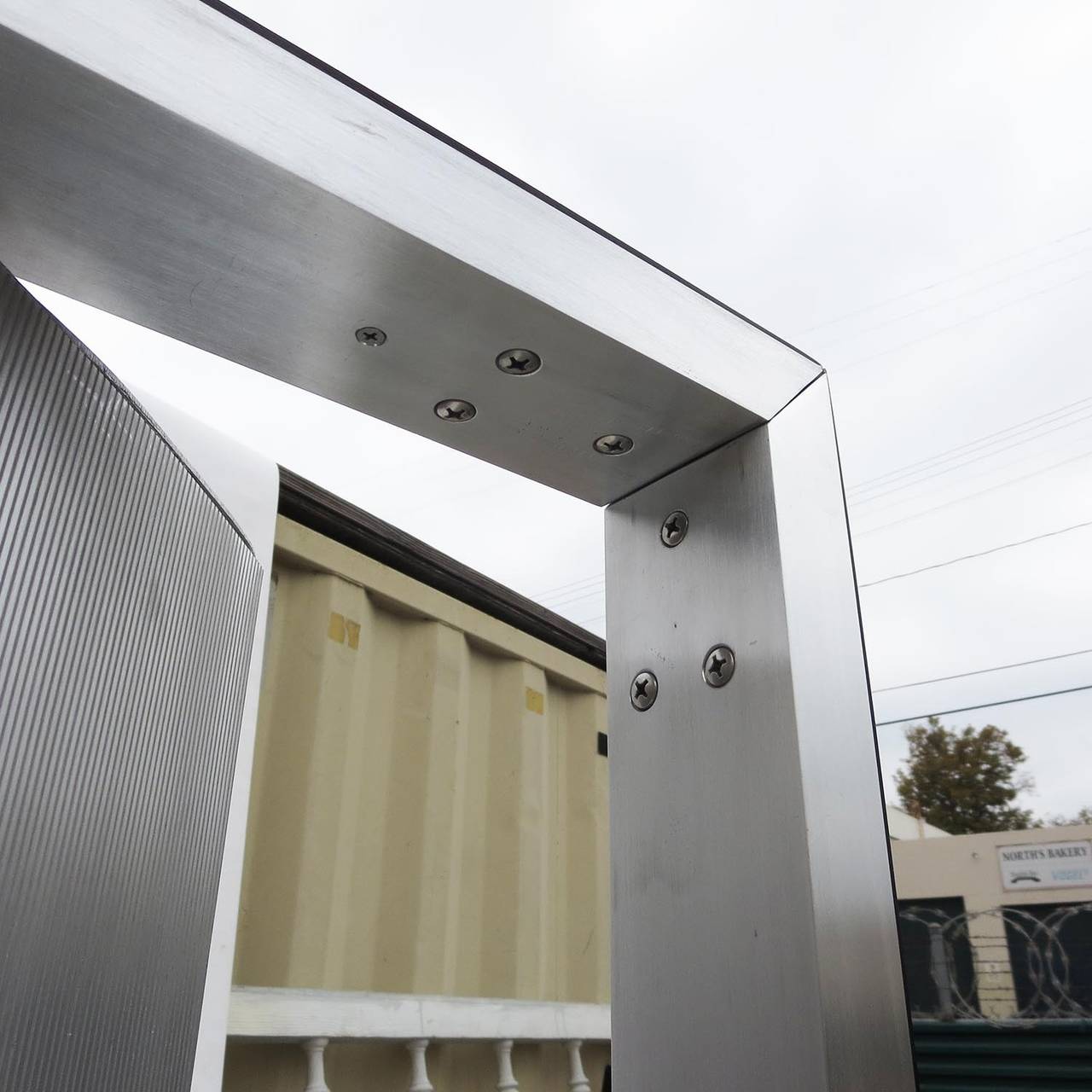 Louvered Metal Room Divider in the Manner of Jean Prouvé In Excellent Condition In North Hollywood, CA