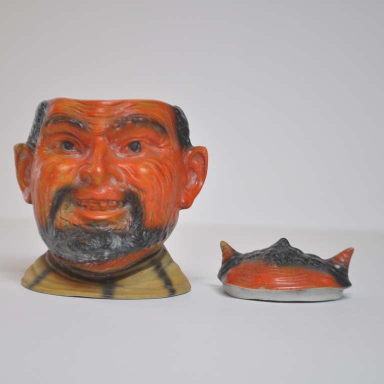 20th Century German Painted Bisque Ceramic Devil Tobacco Jar