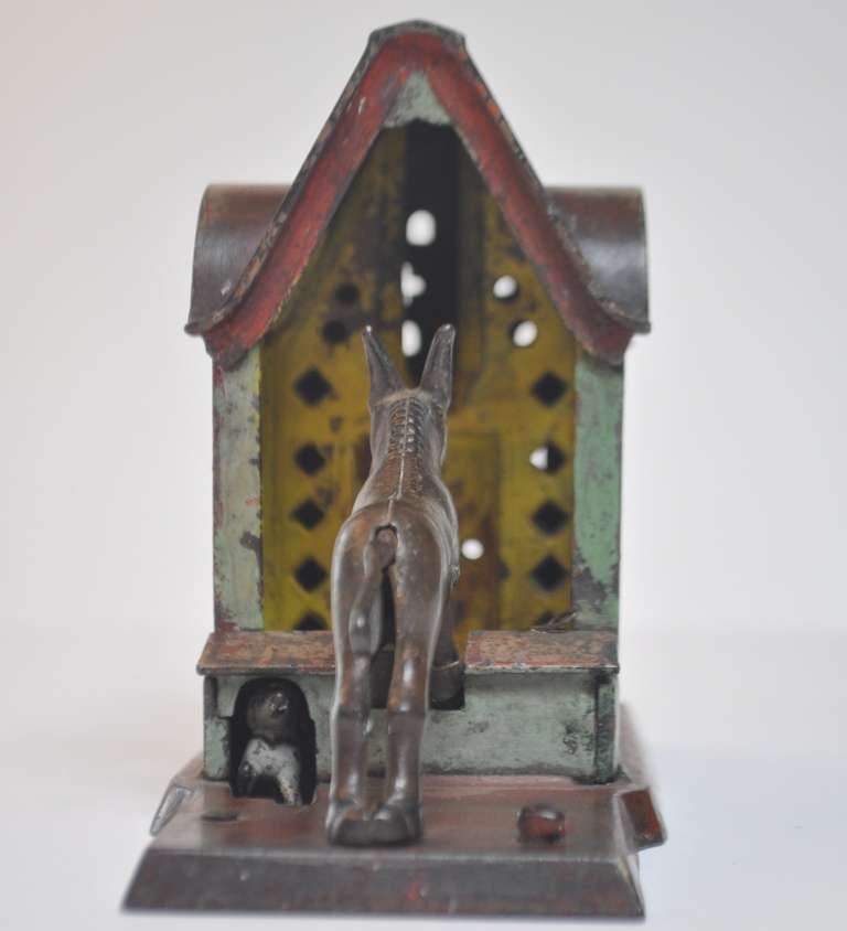 19th Century Painted Mechanical Cast Iron Donkey Bank