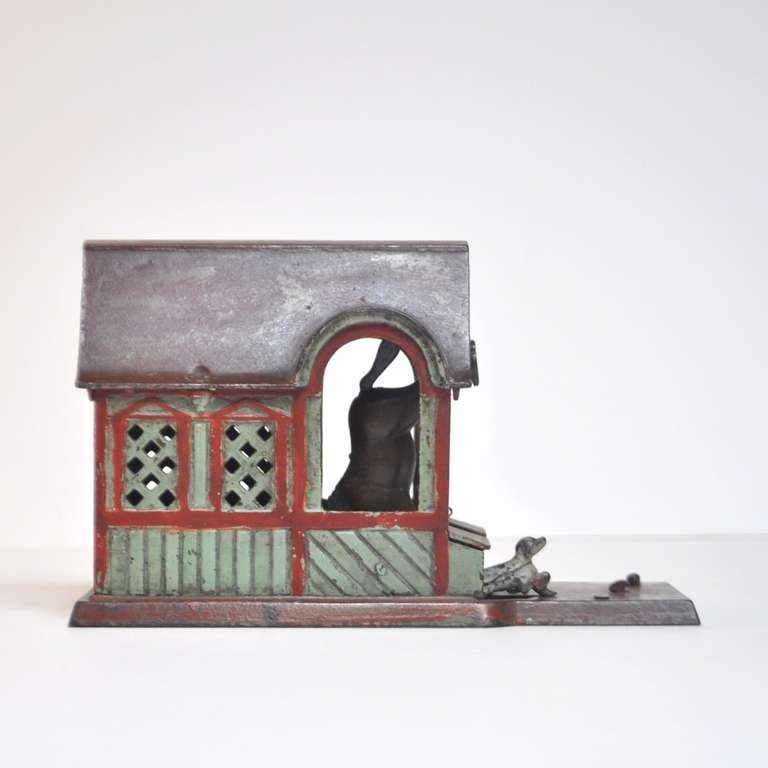 Painted Mechanical Cast Iron Donkey Bank In Good Condition In North Hollywood, CA