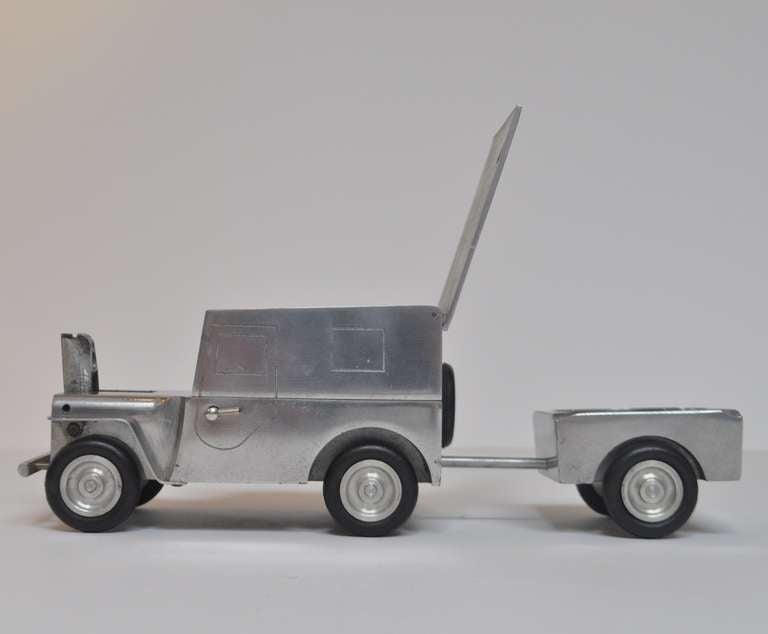 Aluminum Art Deco Army Jeep Smoking Set