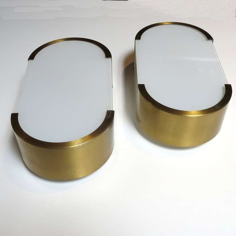 Jean Perzel Signed  Brass and Glass Wall Sconces In Good Condition In North Hollywood, CA