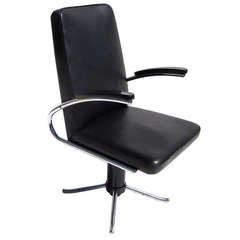 Rare Leather and Chrome Desk Chair by Mauser