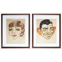 Vintage Leon Franks Caricatures of Clark Gable and Claudette Colbert