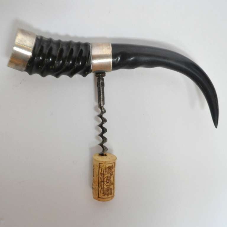 Central African Horn and Sterling Silver Corkscrew For Sale