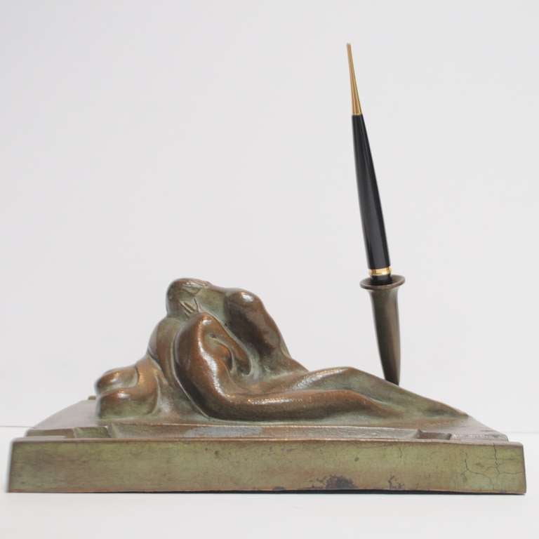Mid-20th Century Bronzed Art Deco Pen Holder by McClelland Barclay