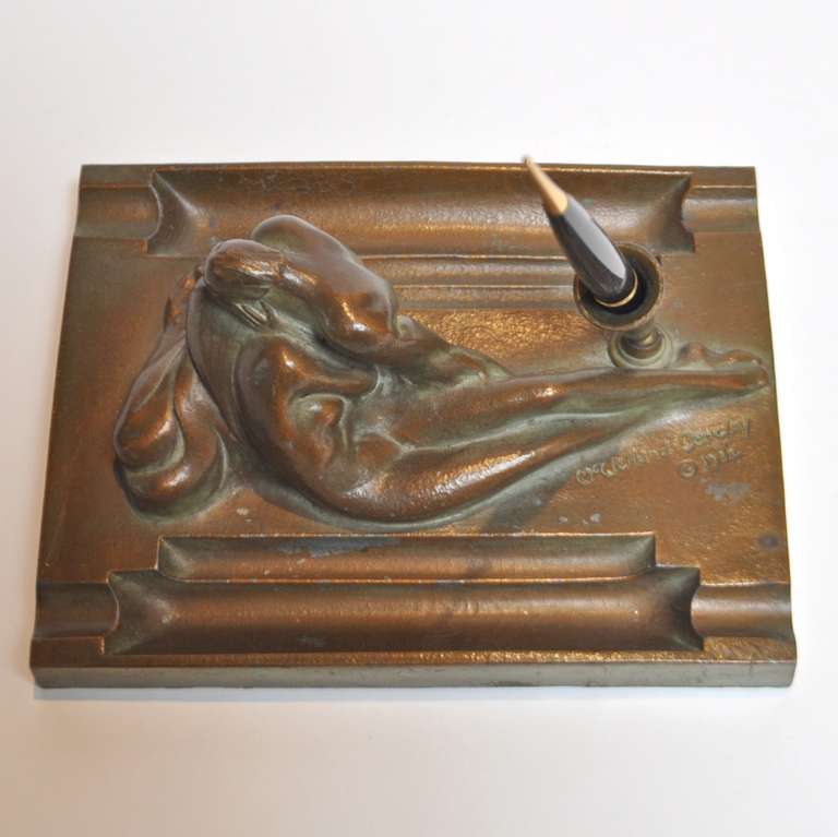 Bronzed Art Deco Pen Holder by McClelland Barclay 1