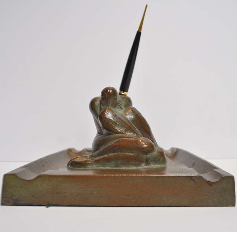 Bronzed Art Deco Pen Holder by McClelland Barclay 4