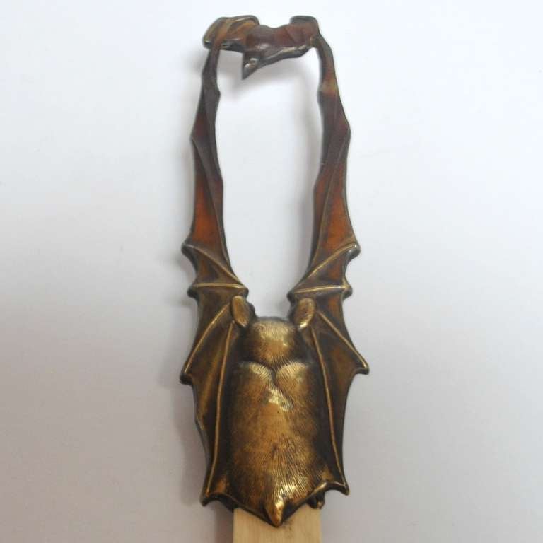 Gothic Broze and Ivory Bat Letter Opener In Good Condition In North Hollywood, CA