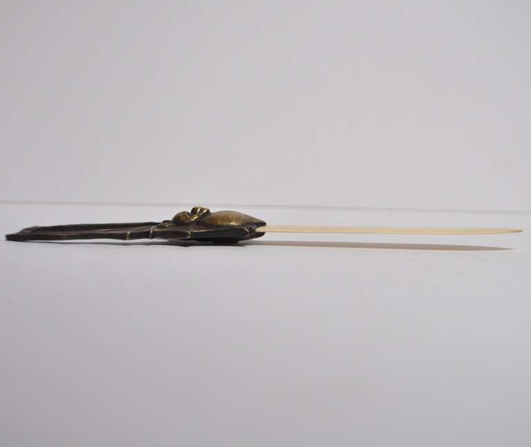20th Century Gothic Broze and Ivory Bat Letter Opener