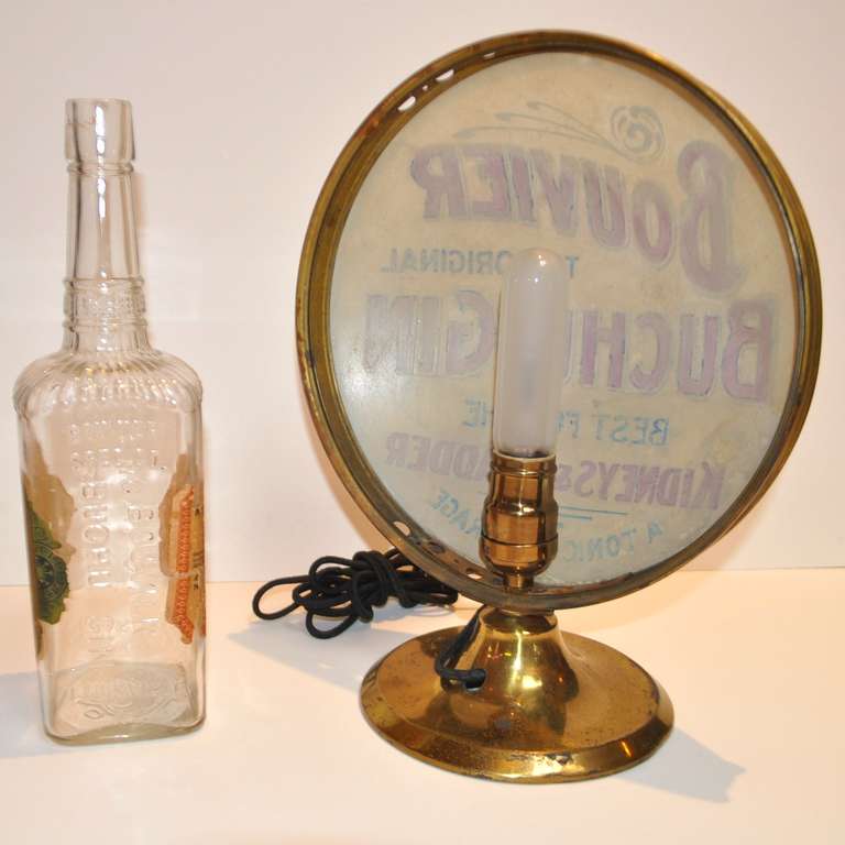 Metal Early 20th Century Bouvier Gin Advertising Lamp and Bottle