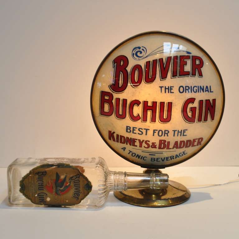 Early 20th Century Bouvier Gin Advertising Lamp and Bottle 1