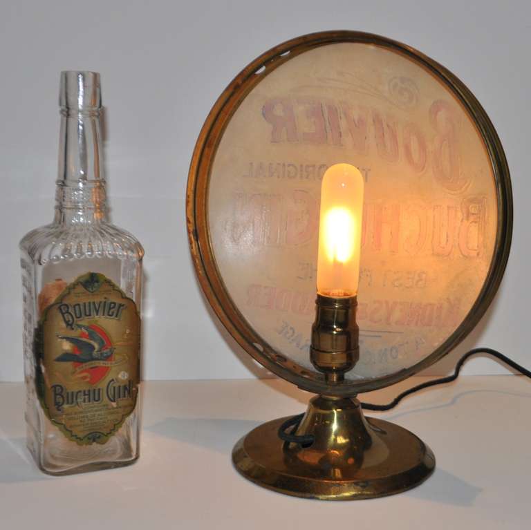 Early 20th Century Bouvier Gin Advertising Lamp and Bottle 2