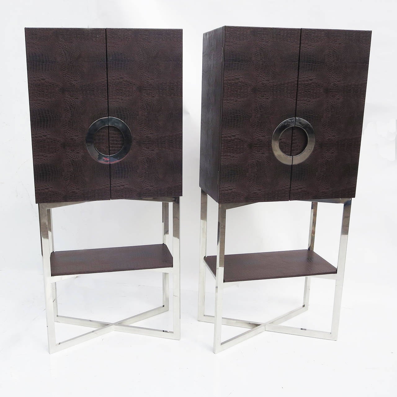Mid-Century Modern Faux Alligator Cabinets in the Style of Pierre Cardin, Two Available