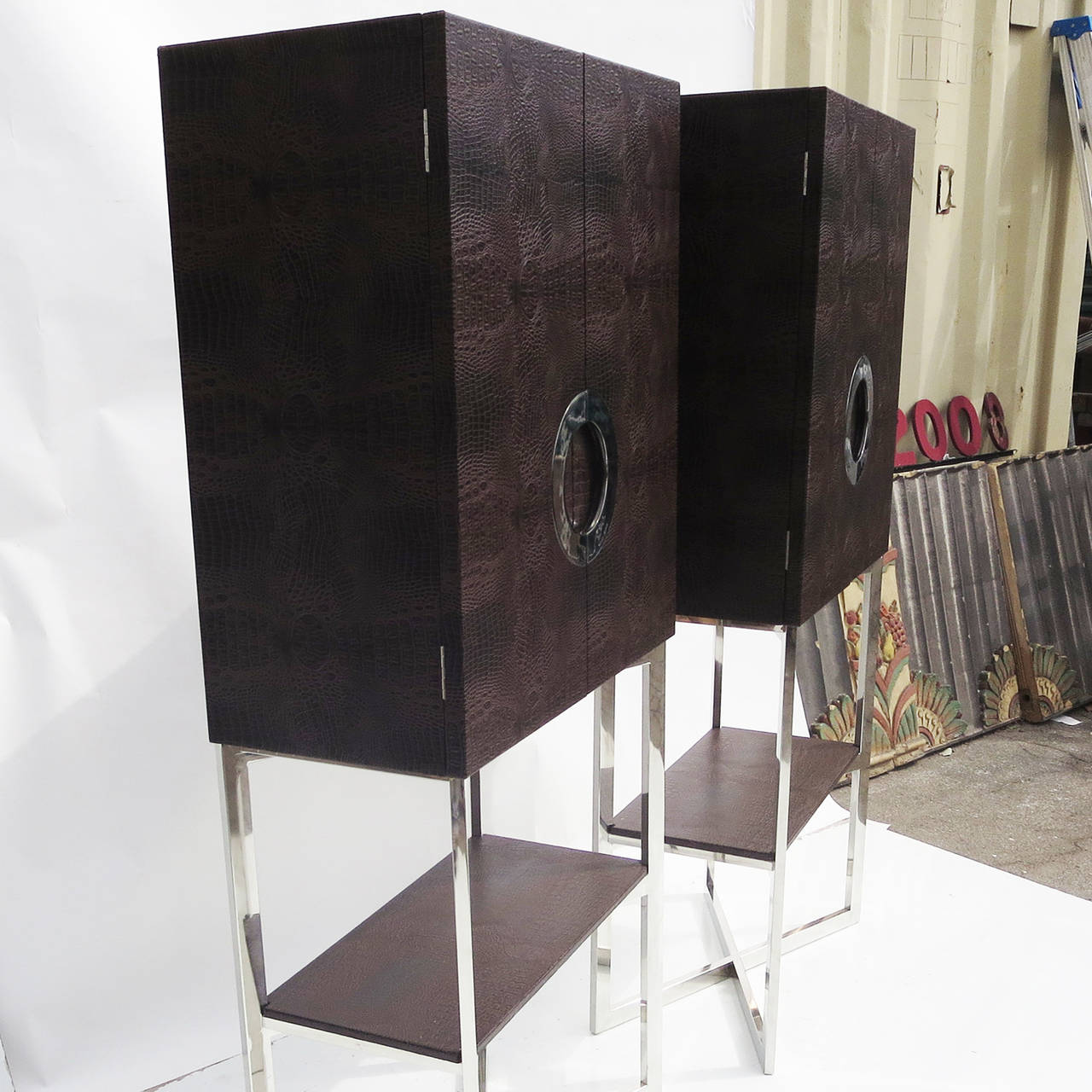 Faux Alligator Cabinets in the Style of Pierre Cardin, Two Available 2