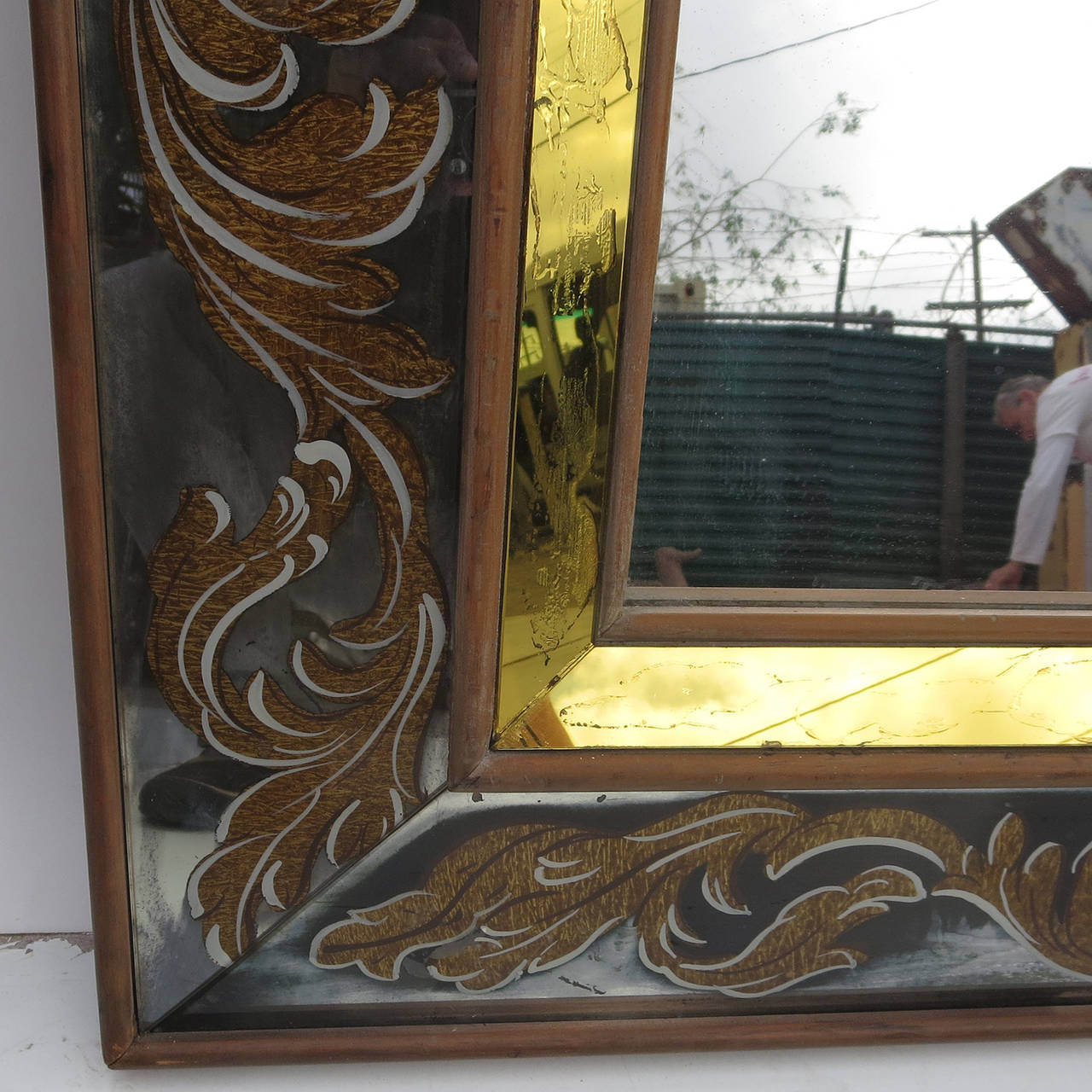Grand Wall Mirror with Églomisé Painted Frame In Good Condition In North Hollywood, CA