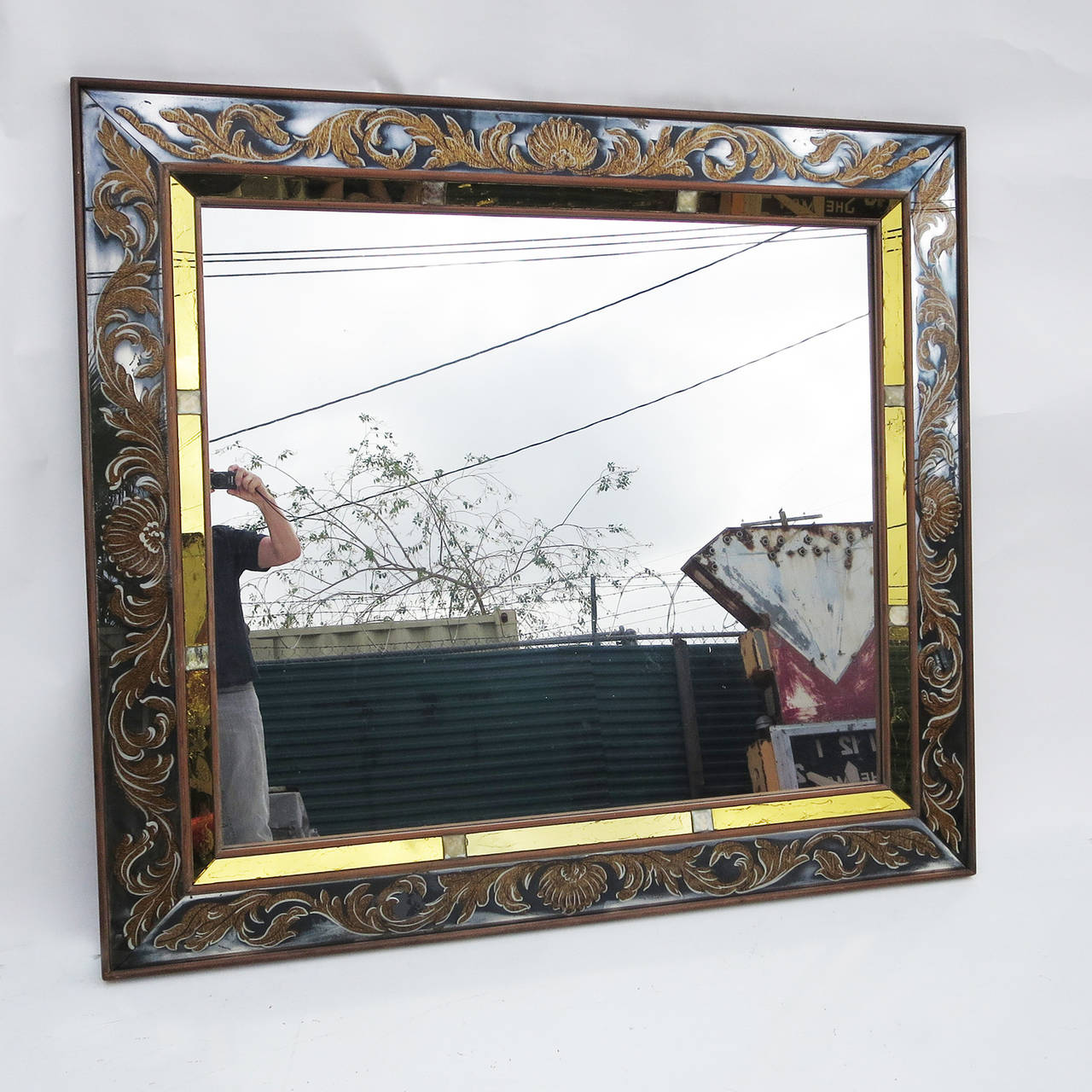 Mid-20th Century Grand Wall Mirror with Églomisé Painted Frame