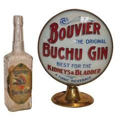 Antique Early 20th Century Bouvier Gin Advertising Lamp and Bottle