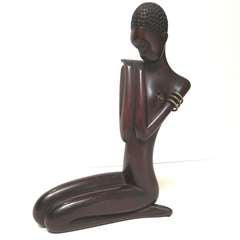 Wood and Bronze Kneeling African Girl Sculpture by Karl Hagenauer