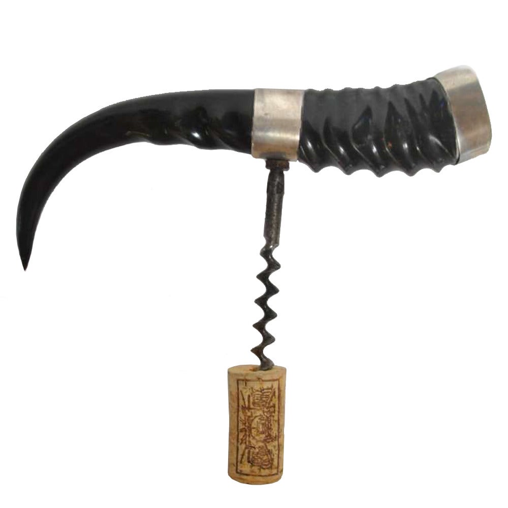 Horn and Sterling Silver Corkscrew For Sale